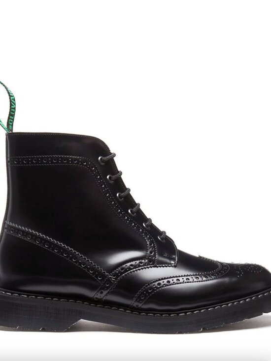 Solovair Black Hi-Shine 6 Eye Brogue Boot main image 7